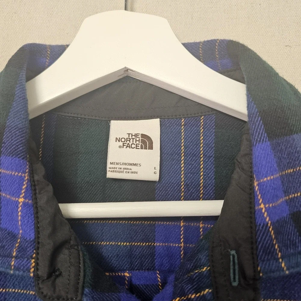The North Face Arroyo Men's Large Bluish Purple Green Gold Plaid Flannel Shacket